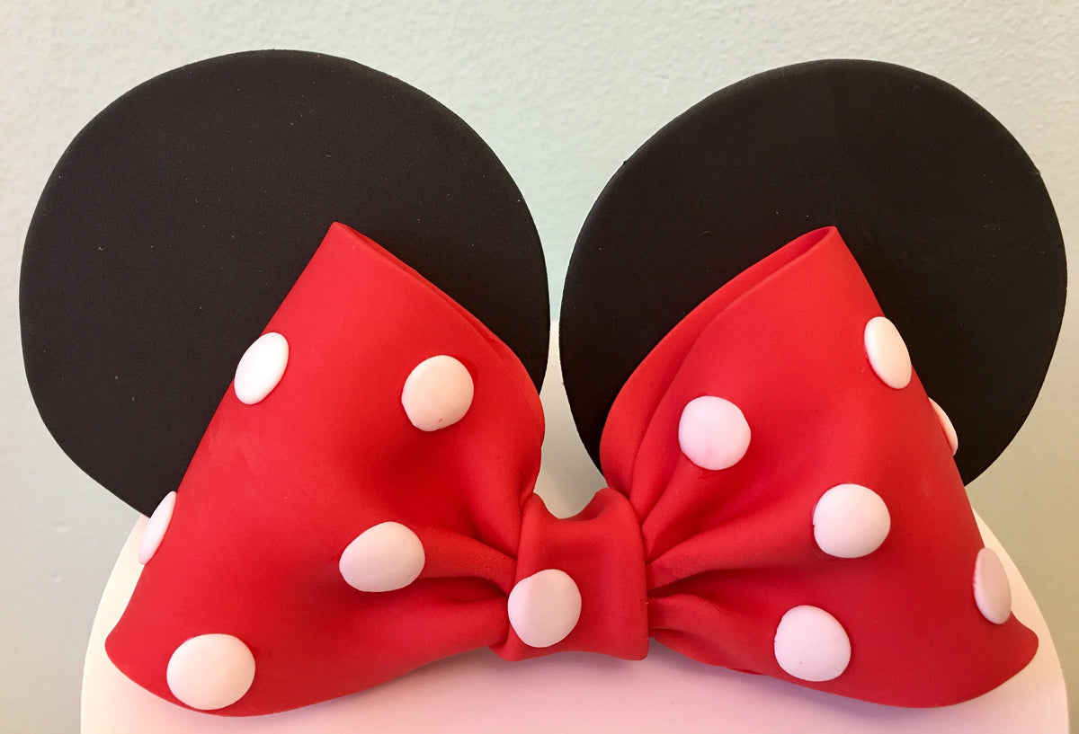 Edible Fondant Red Bow with Polka Dots and Black Ears