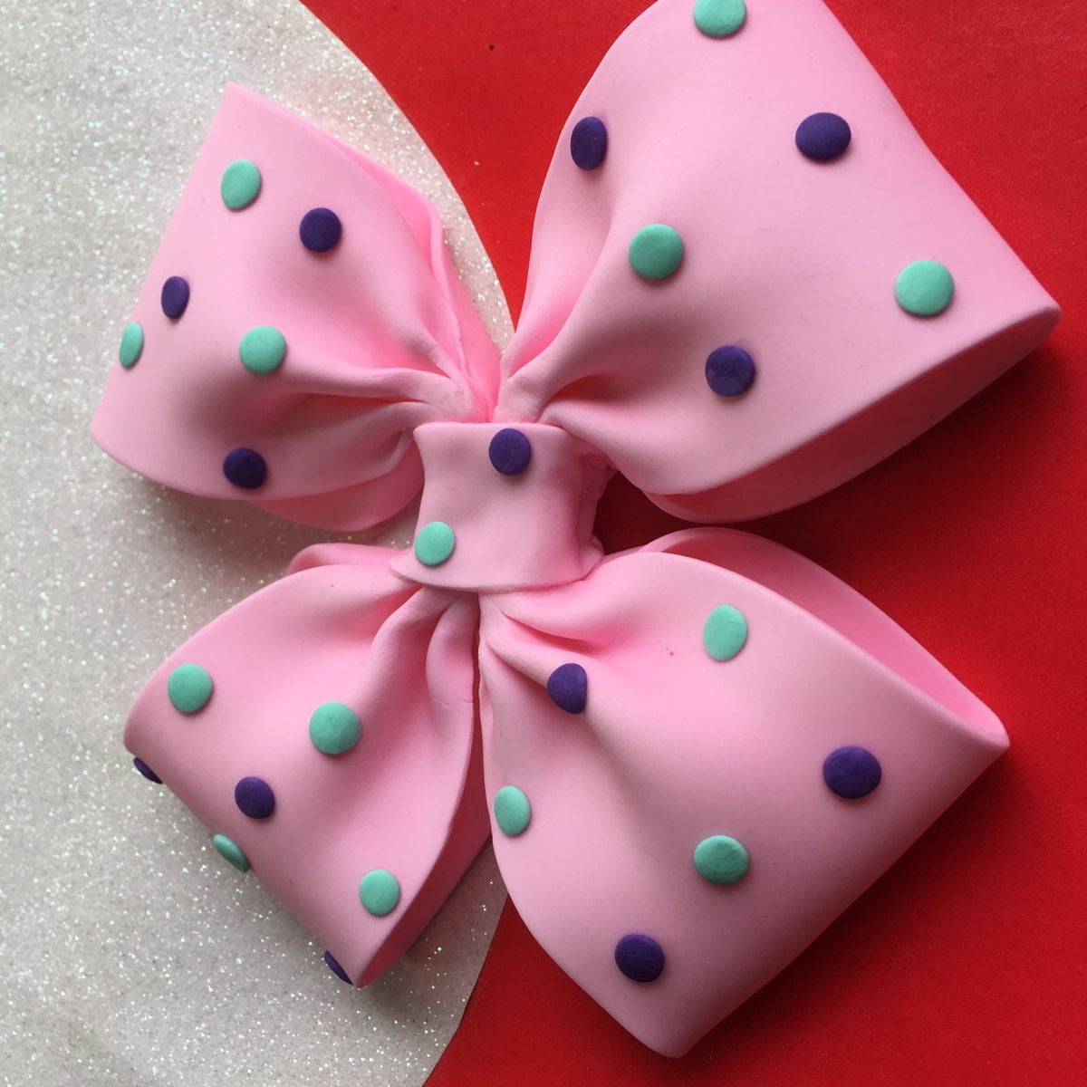 Jojo Siwa fondant bow with dots in pink or blue or green