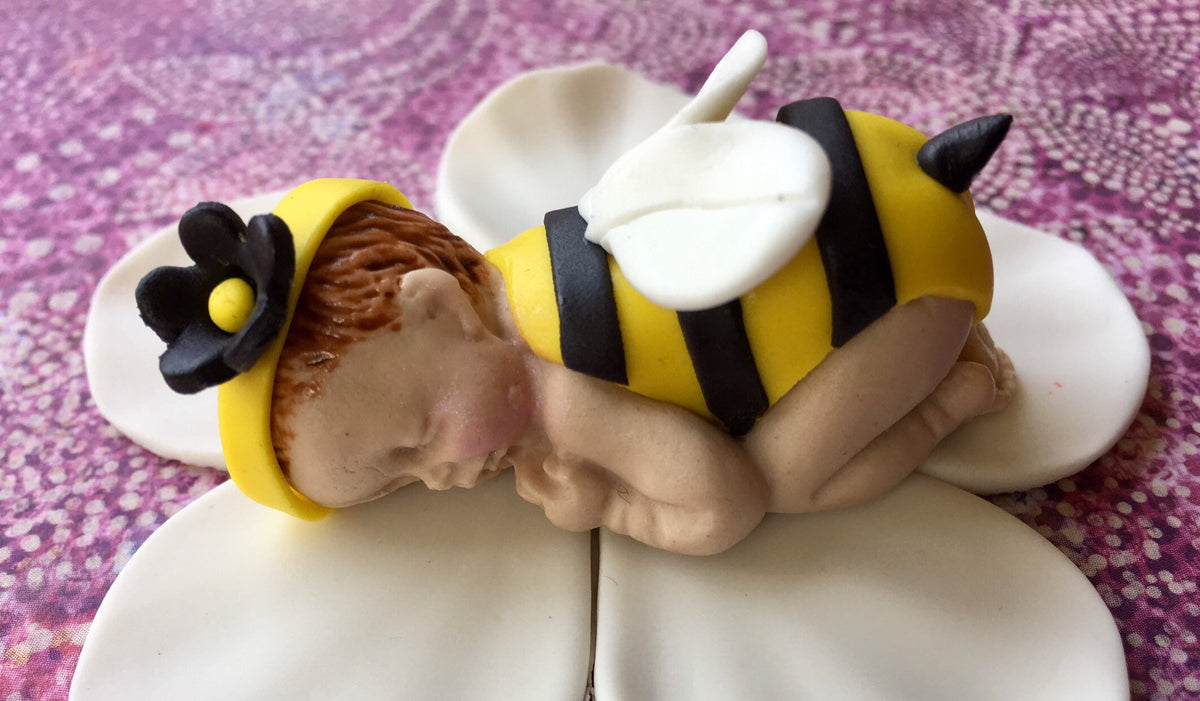 Fondant Bumble Bee Baby Girl Cake Topper
