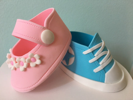 GENDER REVEAL Fondant Baby SHOES Cake Topper,