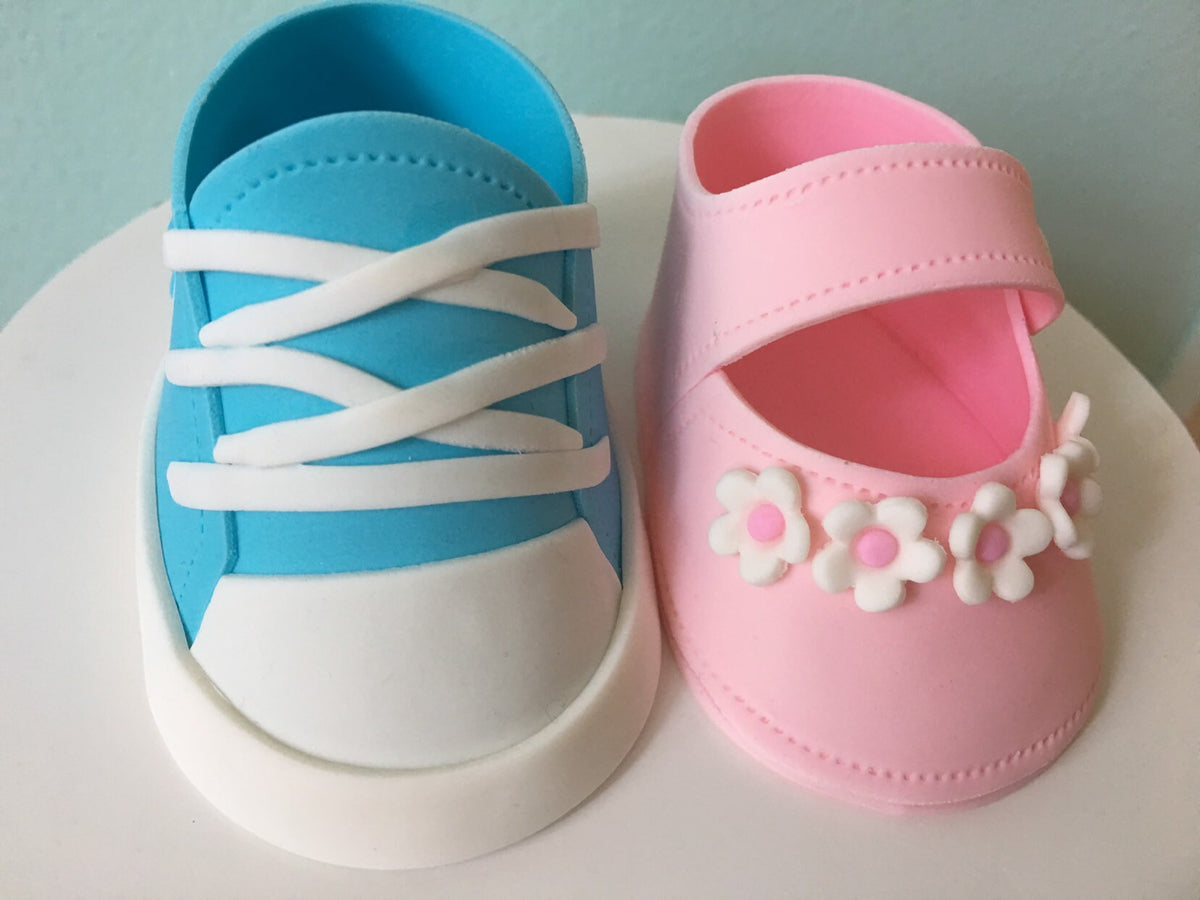 GENDER REVEAL Fondant Baby SHOES Cake Topper,
