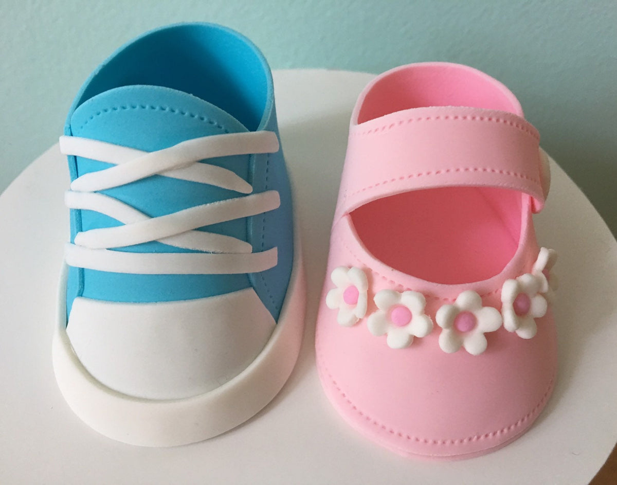 GENDER REVEAL Fondant Baby SHOES Cake Topper,