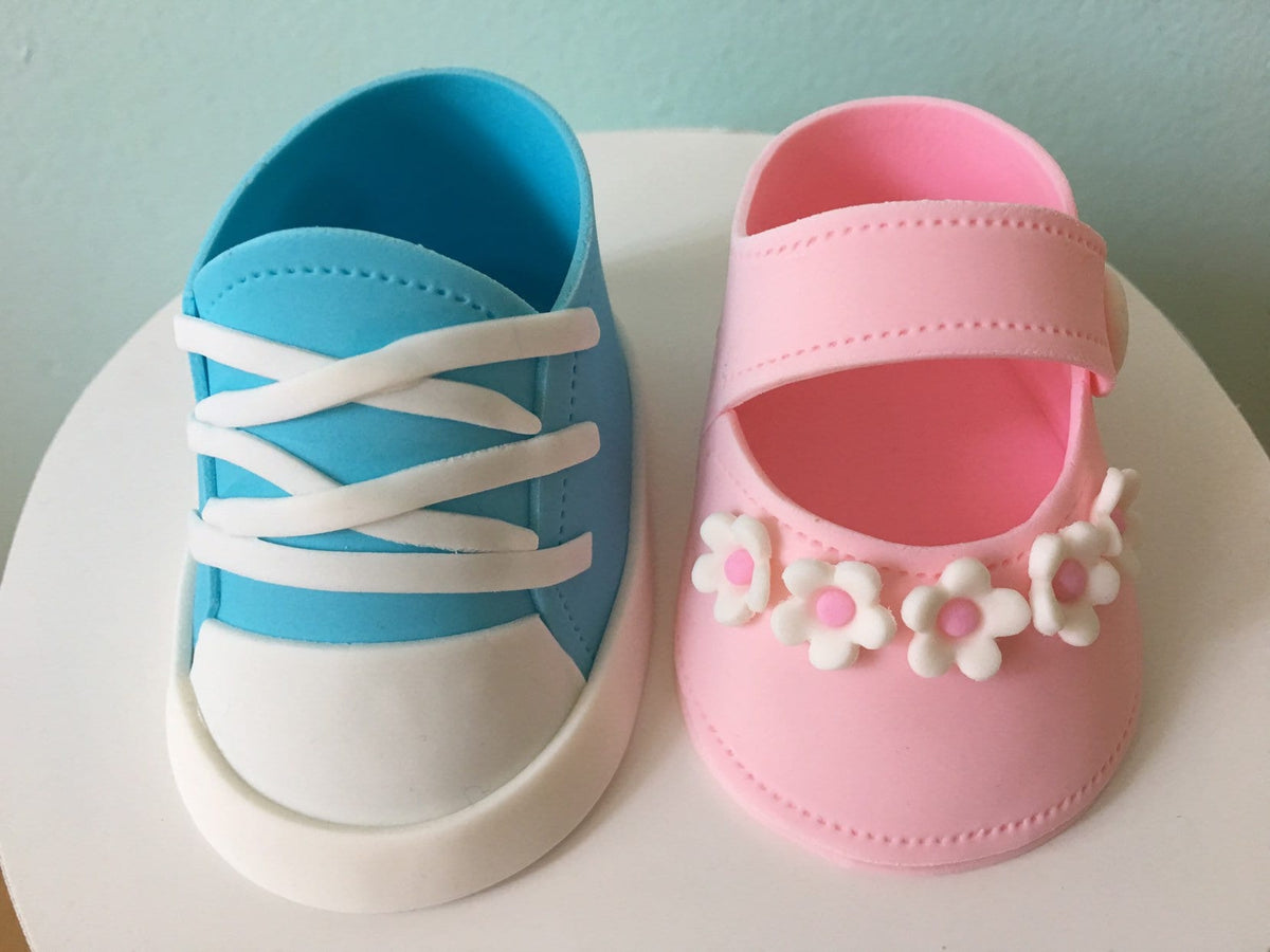 GENDER REVEAL Fondant Baby SHOES Cake Topper,
