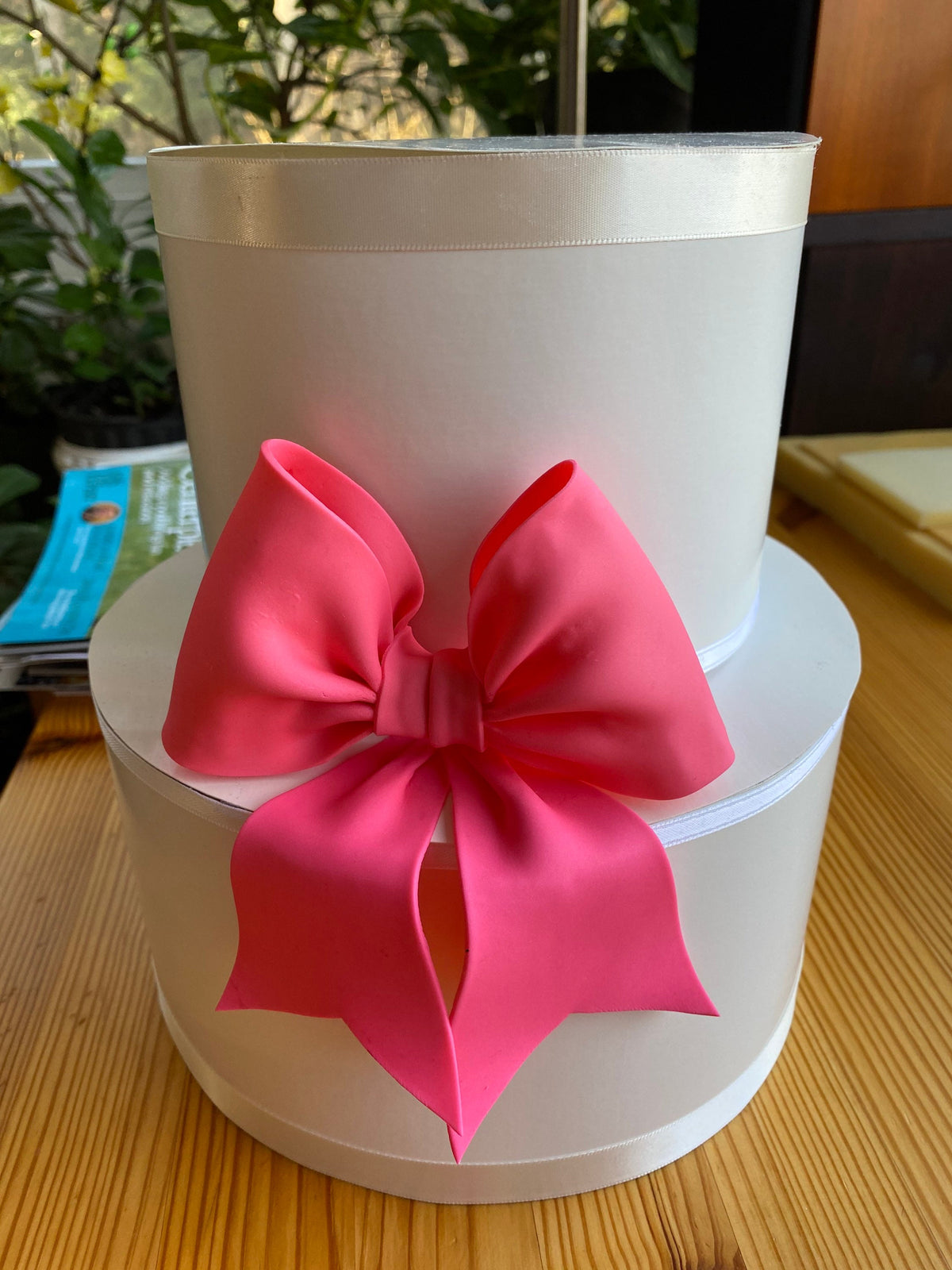 Cake decoration hot pink bow gum paste fondant for birthday cake