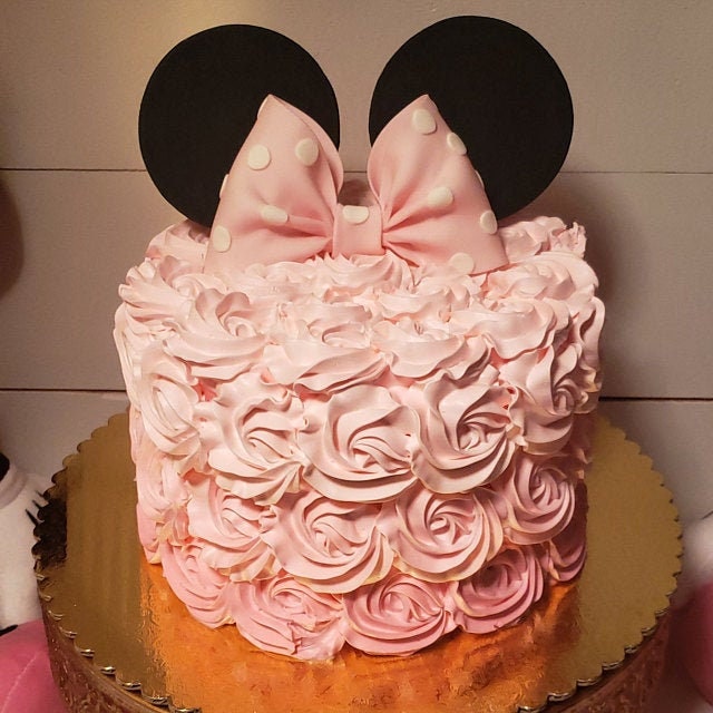 Edible Fondant Minnie Mouse Pink Bow with Polka Dots and Black Ears