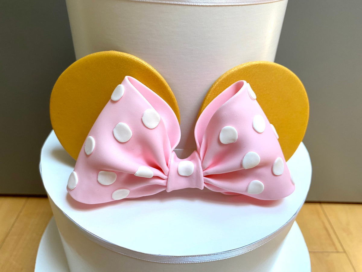Edible Fondant Minnie Pink Polka Dot Bow and Gold Ears