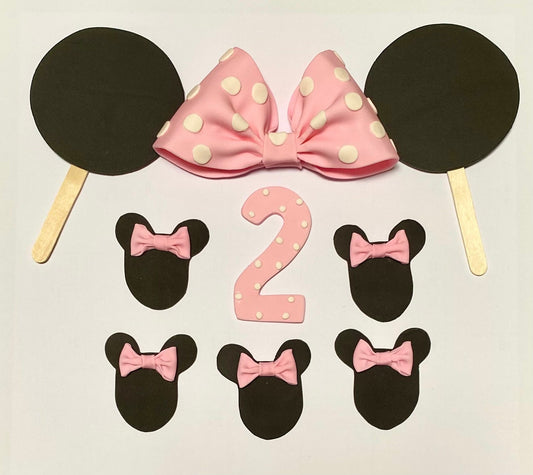 Edible Fondant Minnie Mouse Pink Bow with Polka Dots and Black Ears