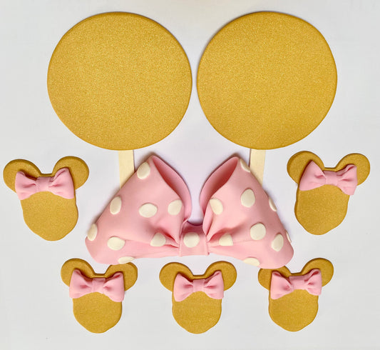 Edible Fondant Minnie Pink Polka Dot Bow and Gold Ears