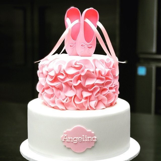 Edible pink ballet slippers ballerina shoes WITH STICKS gum paste fondant cake topper.