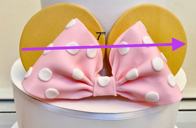Edible Fondant Minnie Pink Polka Dot Bow and Gold Ears