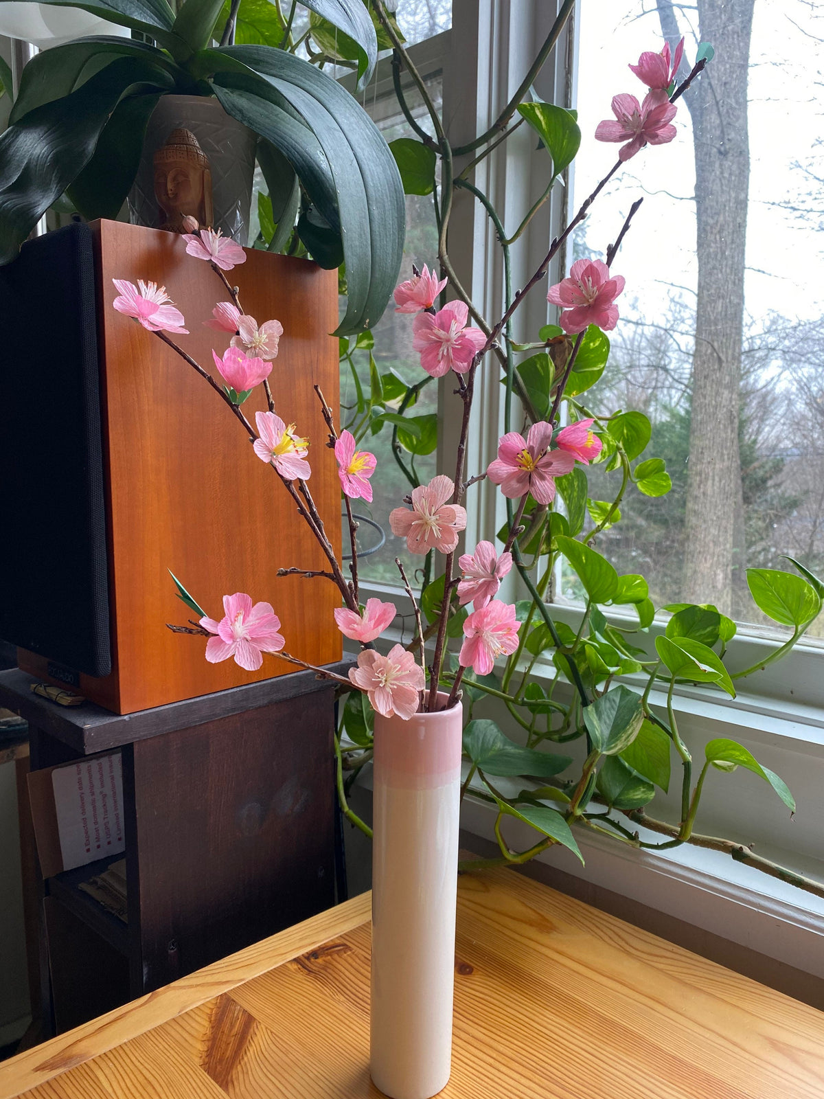 Hand Made Eco Friendly Pink Cherry Blossom on Real Stems - Hoa Đào Phai Ngày Tết - Cherry Paper Flowers