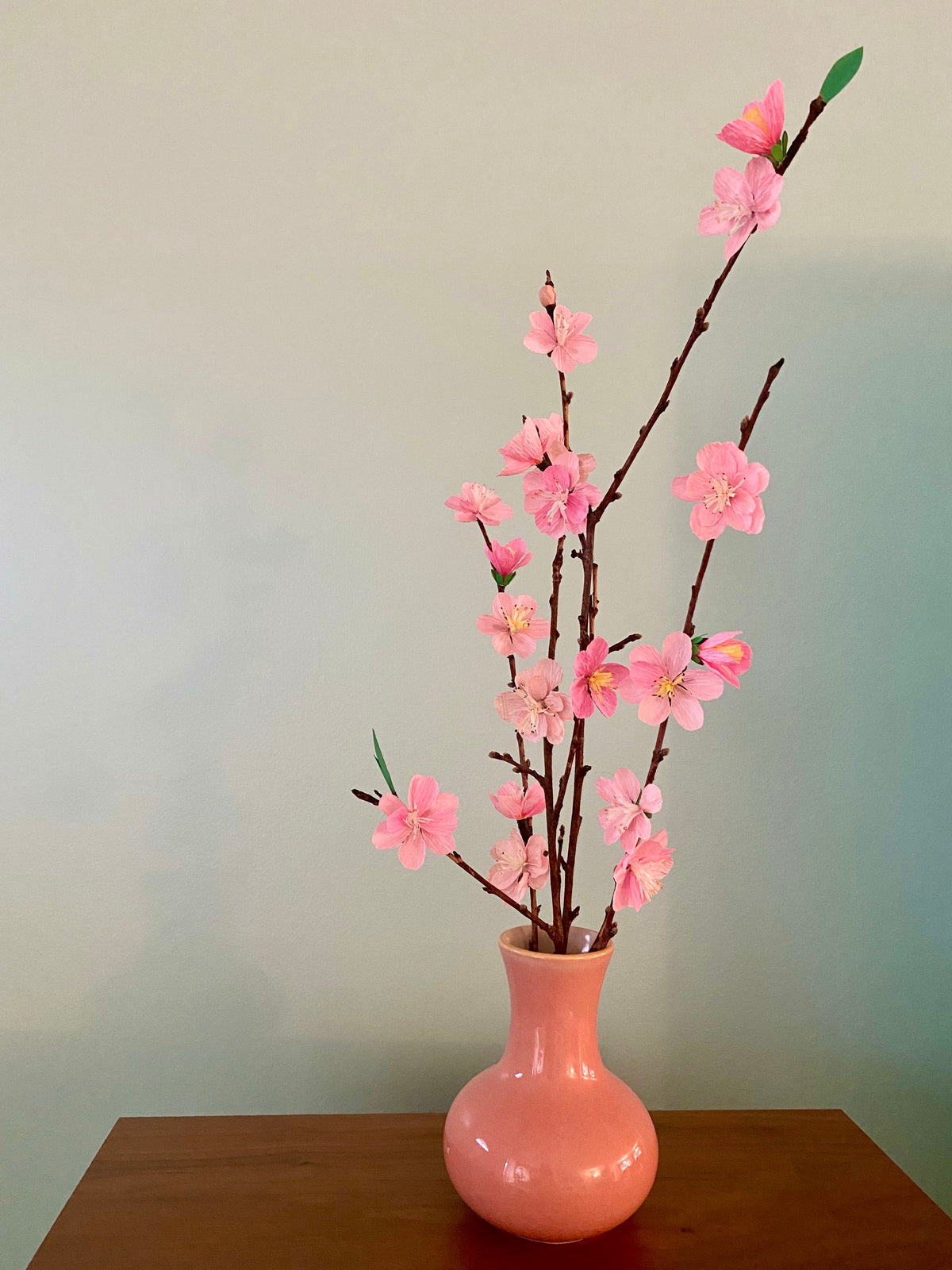 Hand Made Eco Friendly Pink Cherry Blossom on Real Stems - Hoa Đào Phai Ngày Tết - Cherry Paper Flowers