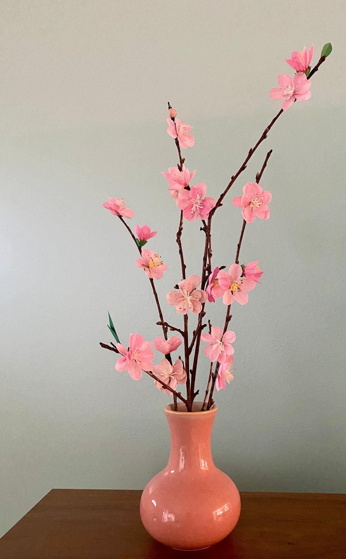 Hand Made Eco Friendly Pink Cherry Blossom on Real Stems - Hoa Đào Phai Ngày Tết - Cherry Paper Flowers