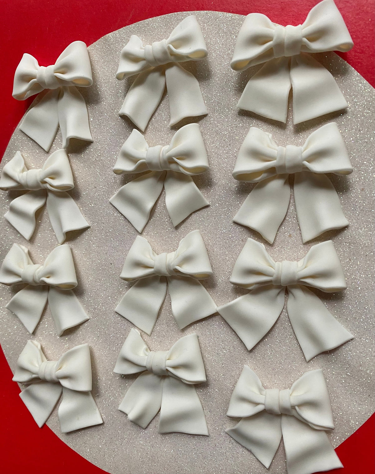 Set of 12 light Pink or White bows cupcake toppers.