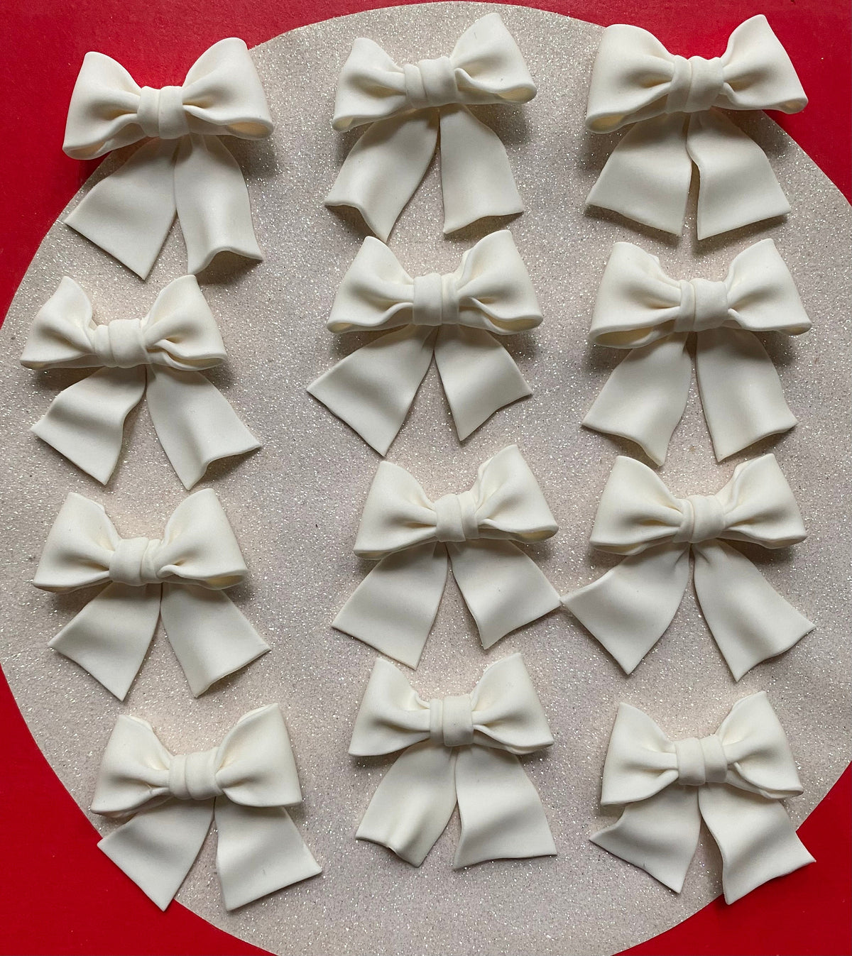 Set of 12 light Pink or White bows cupcake toppers.