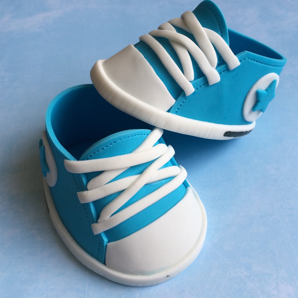 Blue converse baby shoes gum paste fondant for baby shower, birthday, cake topper