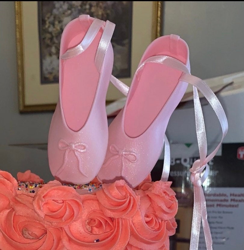 Edible pink ballet slippers ballerina shoes WITH STICKS gum paste fondant cake topper.