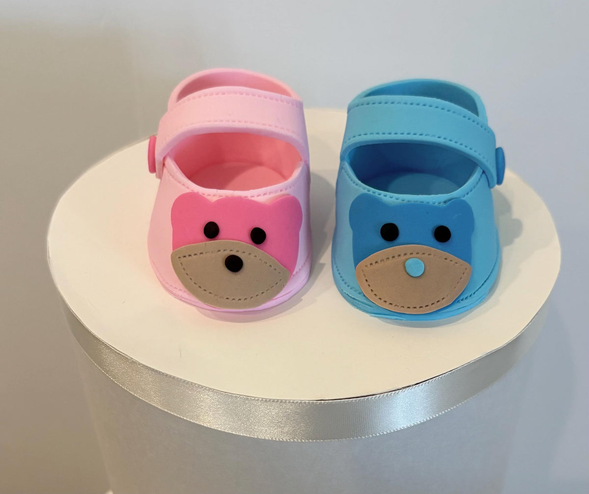 Gender Reveal Fondant Baby Shoes Cake Topper – Boy Girl Edible Decoration