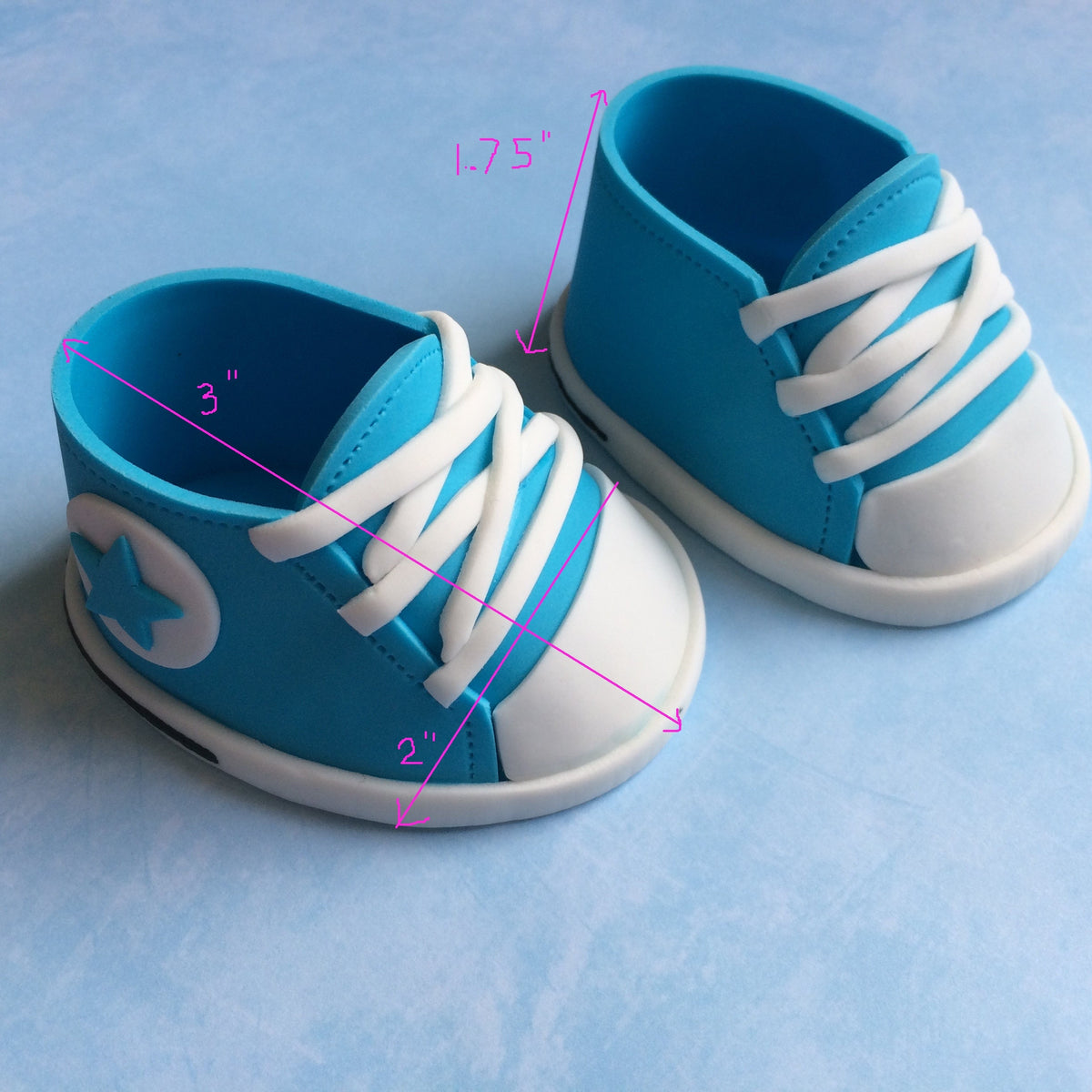 Blue converse baby shoes gum paste fondant for baby shower, birthday, cake topper