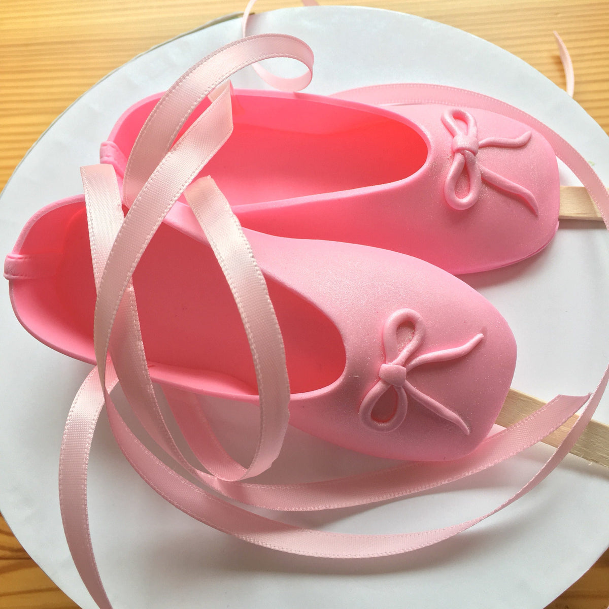 Edible pink ballet slippers ballerina shoes WITH STICKS gum paste fondant cake topper.