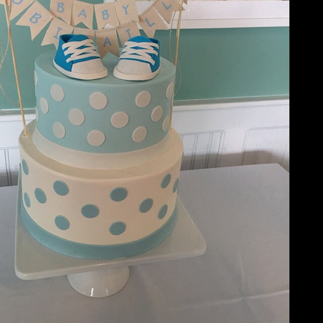Blue converse baby shoes gum paste fondant for baby shower, birthday, cake topper