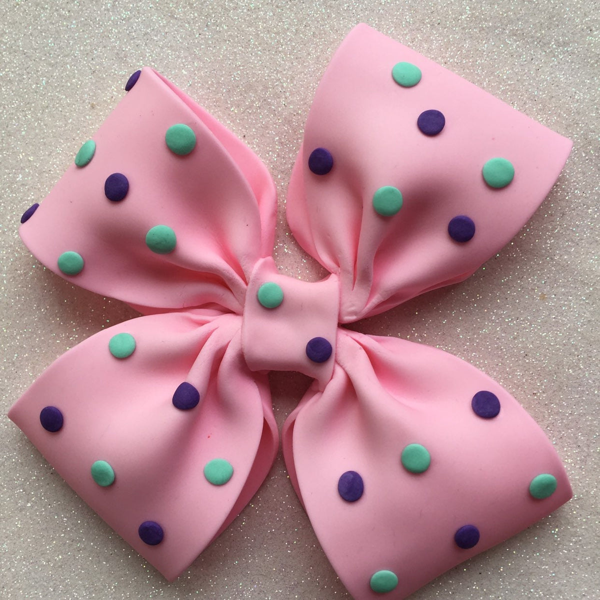 Jojo Siwa fondant bow with dots in pink or blue or green