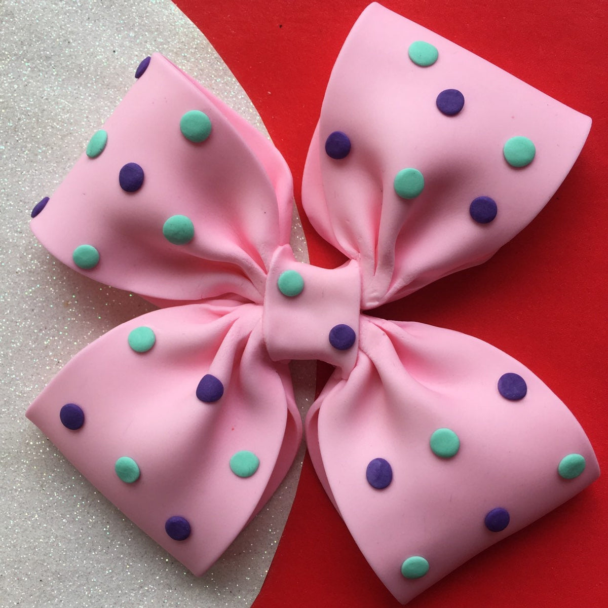 Jojo Siwa fondant bow with dots in pink or blue or green
