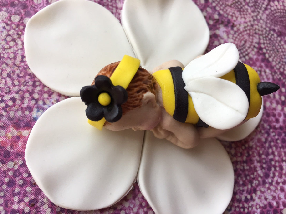 Fondant Bumble Bee Baby Girl Cake Topper