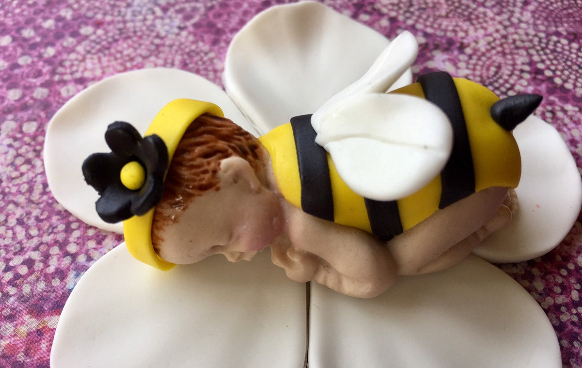 Fondant Bumble Bee Baby Girl Cake Topper