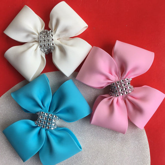 Jojo Siwa fondant bow with diamond polyester ribbon in pink or blue or green or white