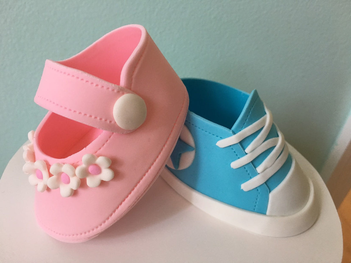 GENDER REVEAL Fondant Baby SHOES Cake Topper,