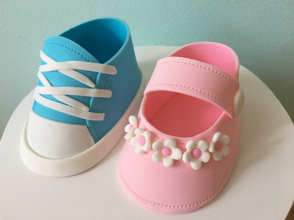 GENDER REVEAL Fondant Baby SHOES Cake Topper,