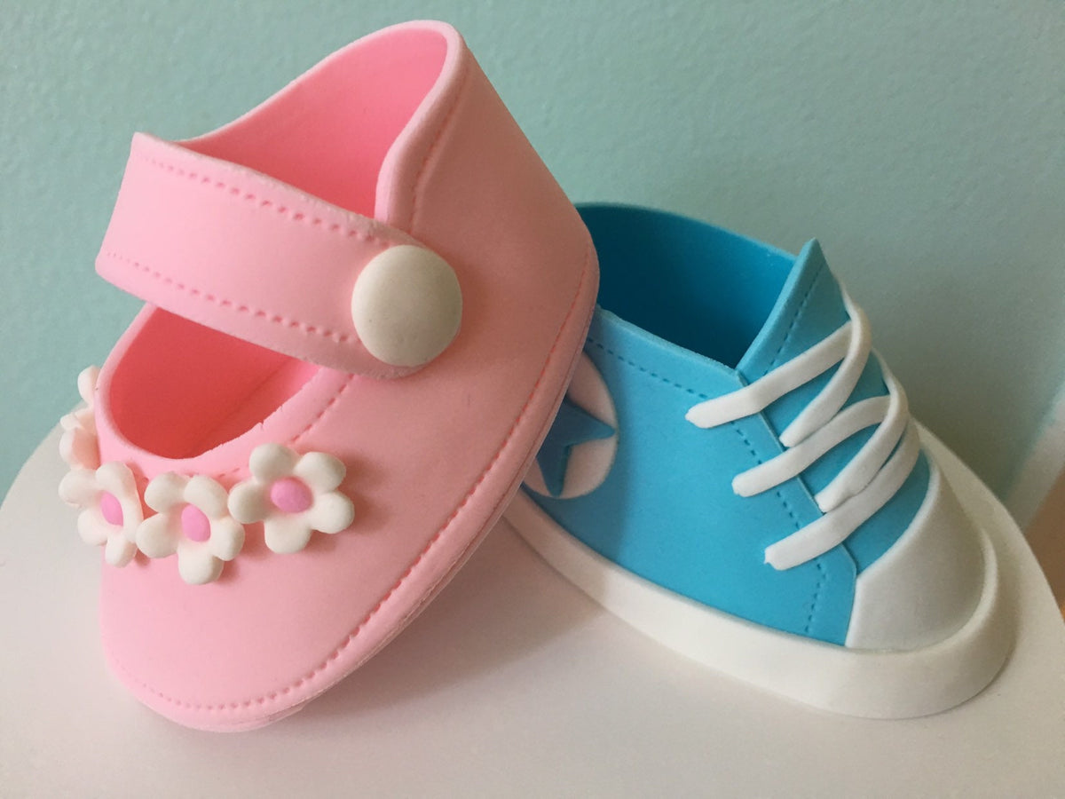 GENDER REVEAL Fondant Baby SHOES Cake Topper,