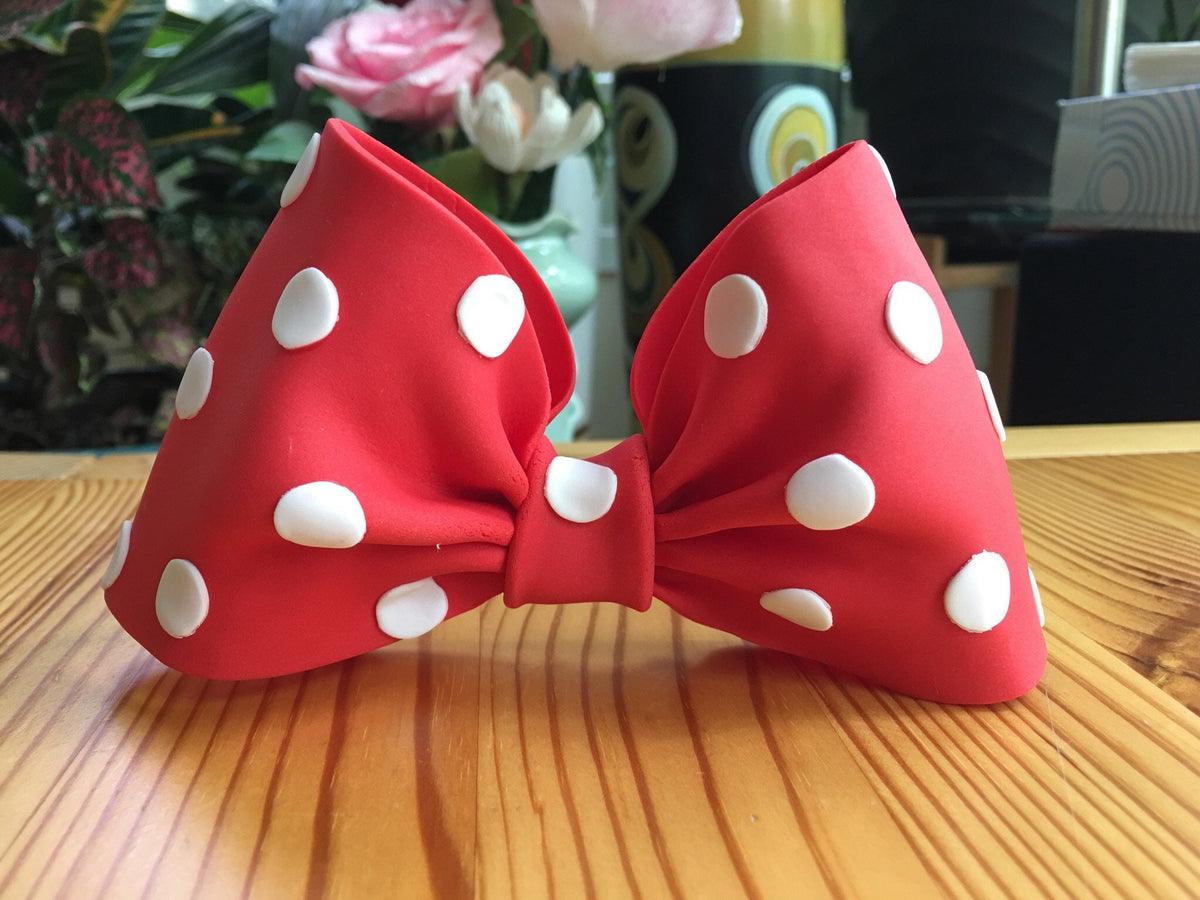 Edible Fondant Red Bow with Polka Dots and Black Ears