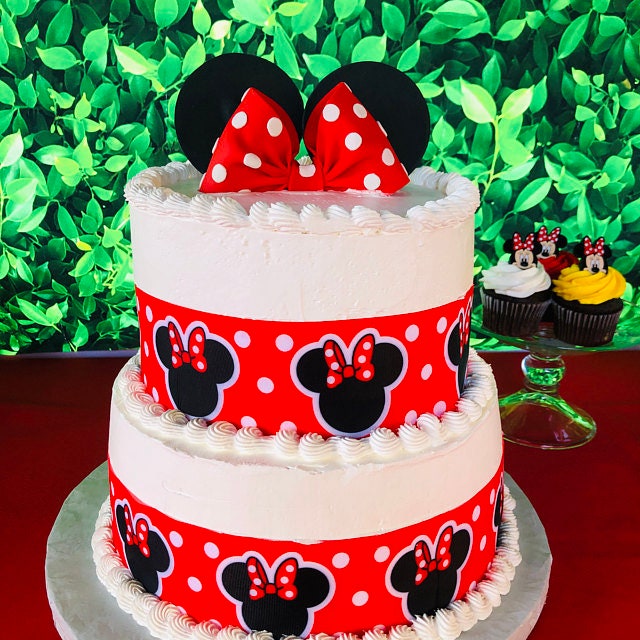 Edible Fondant Red Bow with Polka Dots and Black Ears