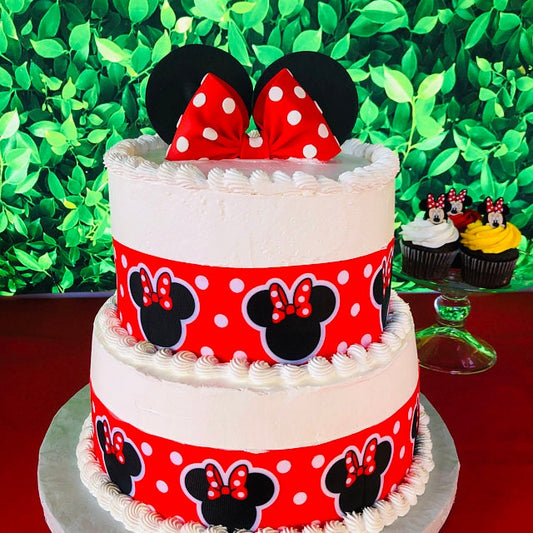 Edible Fondant Red Bow with Polka Dots and Black Ears