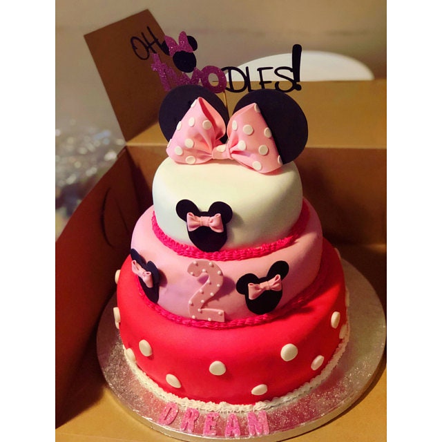 Edible Fondant Minnie Mouse Pink Bow with Polka Dots and Black Ears