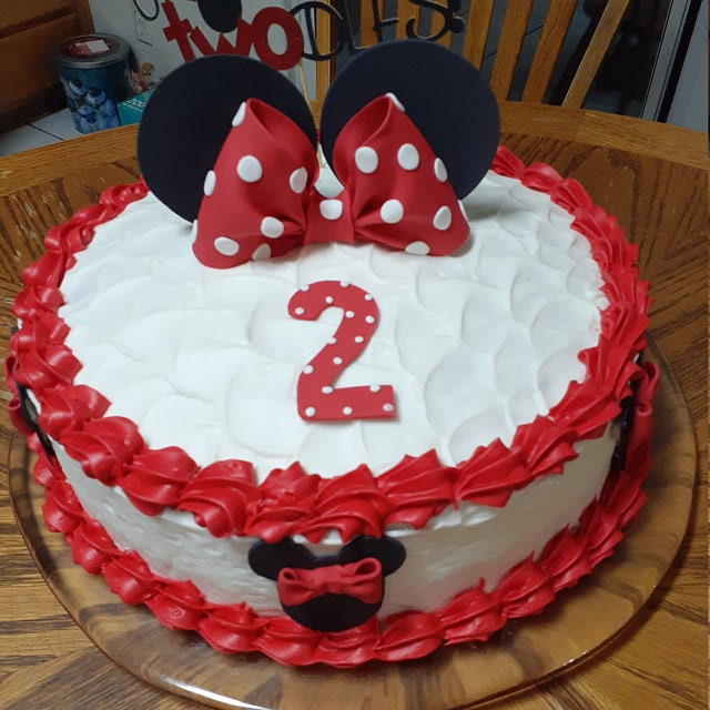 Edible Fondant Red Bow with Polka Dots and Black Ears