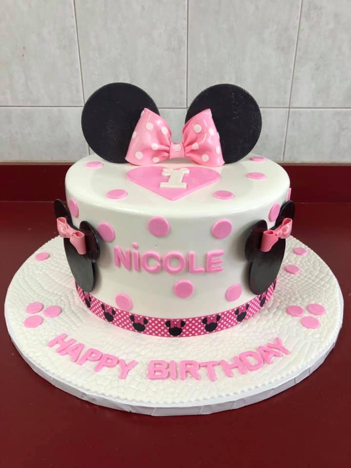 Edible Fondant Minnie Mouse Pink Bow with Polka Dots and Black Ears