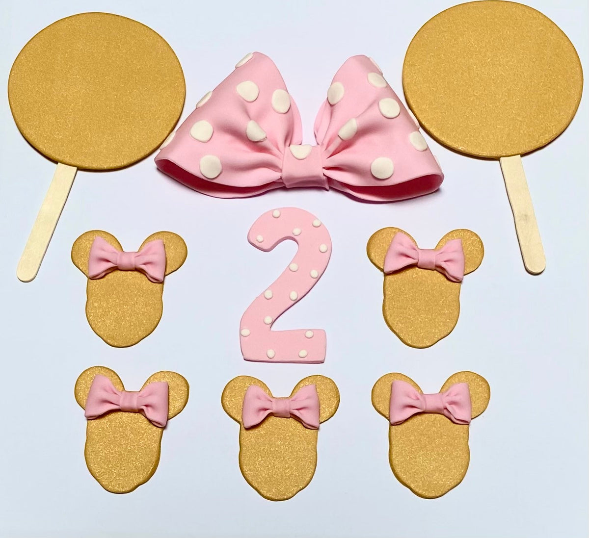 Edible Fondant Minnie Pink Polka Dot Bow and Gold Ears