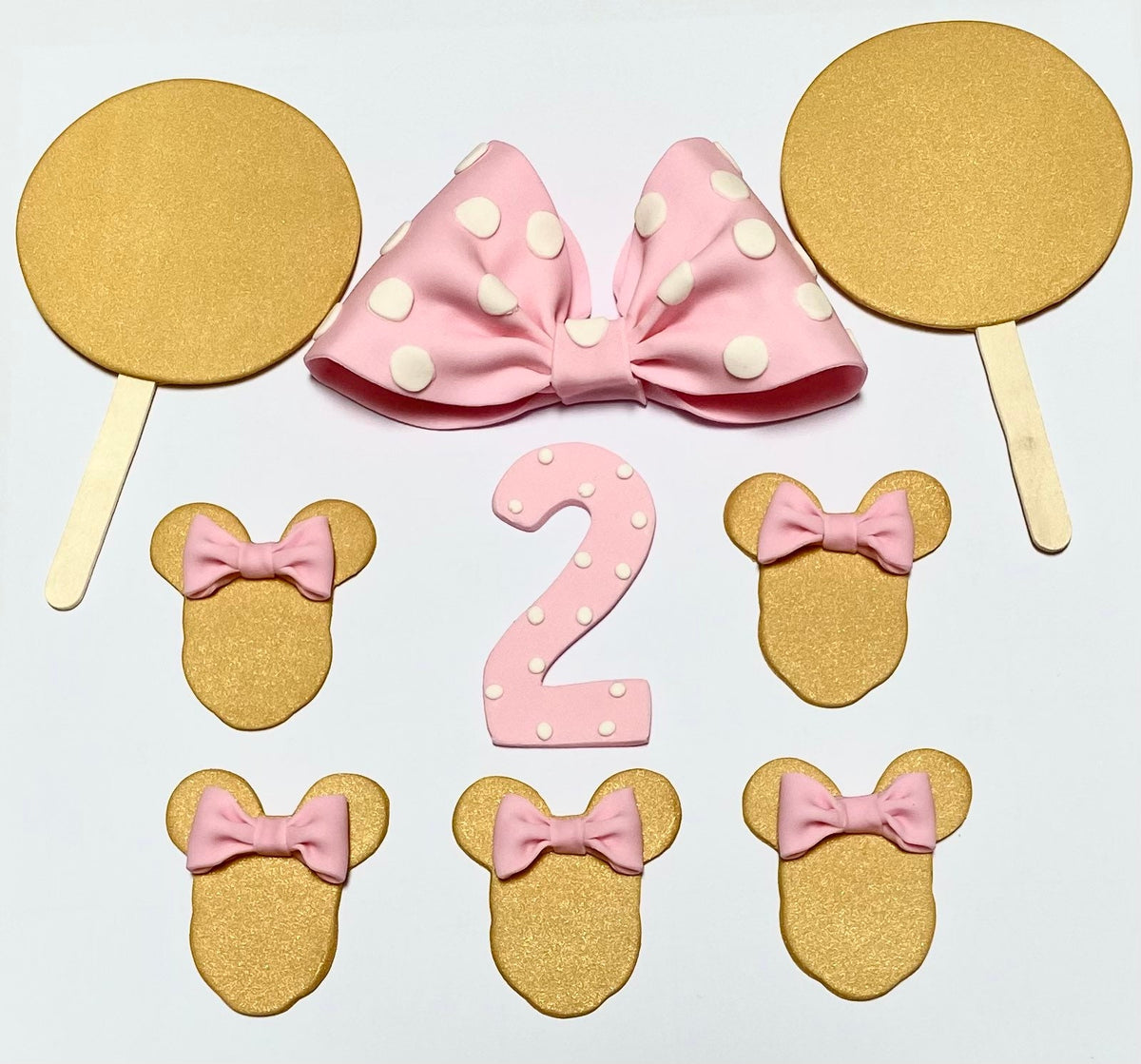 Edible Fondant Minnie Pink Polka Dot Bow and Gold Ears