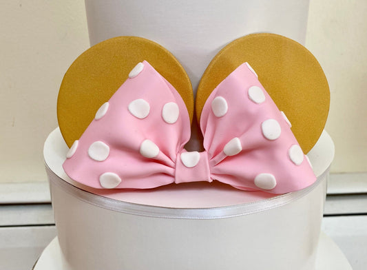 Edible Fondant Minnie Pink Polka Dot Bow and Gold Ears