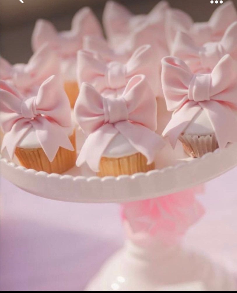 Set of Light Pink Fondant Cupcake bows