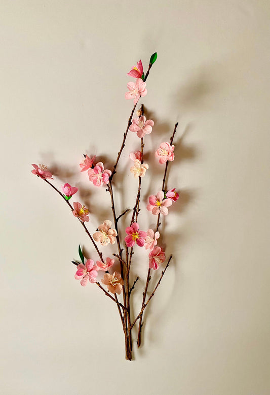 Hand Made Eco Friendly Pink Cherry Blossom on Real Stems - Hoa Đào Phai Ngày Tết - Cherry Paper Flowers