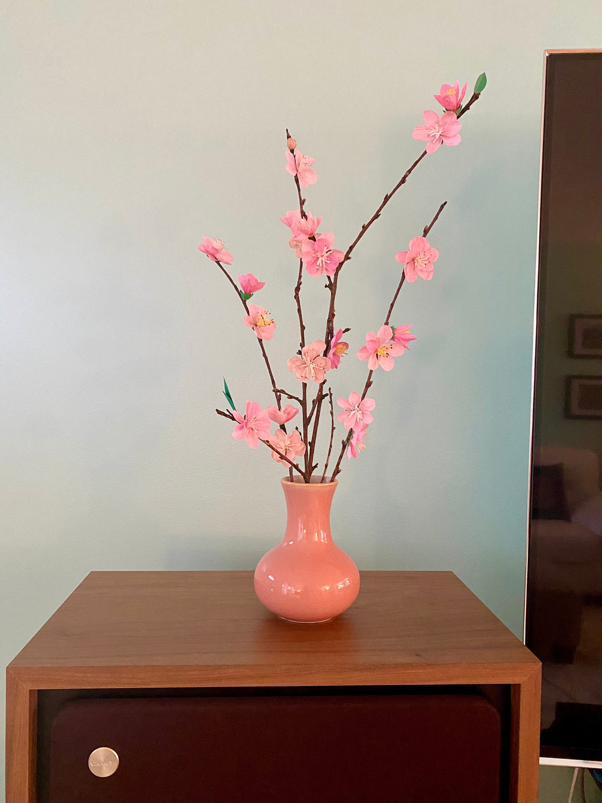Hand Made Eco Friendly Pink Cherry Blossom on Real Stems - Hoa Đào Phai Ngày Tết - Cherry Paper Flowers
