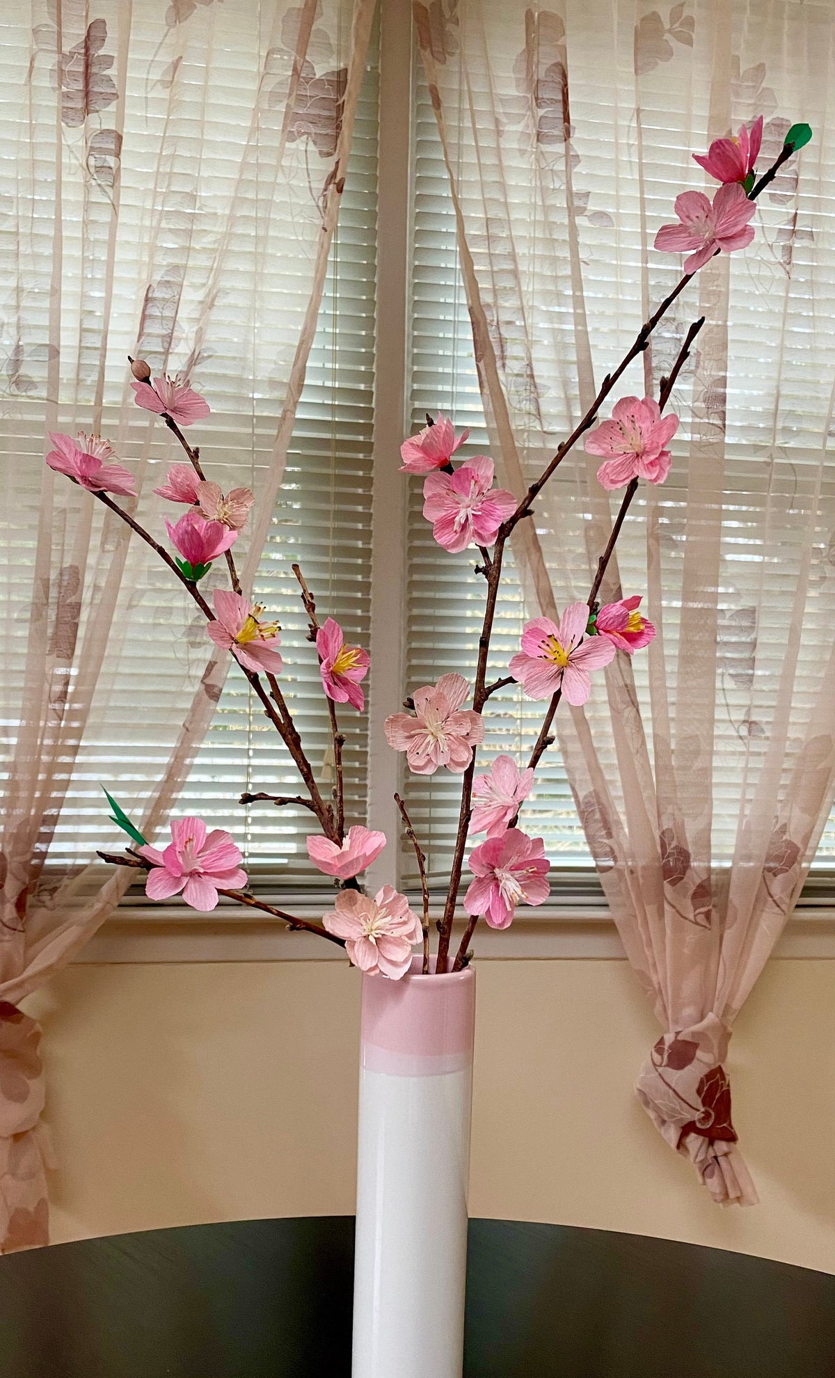 Hand Made Eco Friendly Pink Cherry Blossom on Real Stems - Hoa Đào Phai Ngày Tết - Cherry Paper Flowers