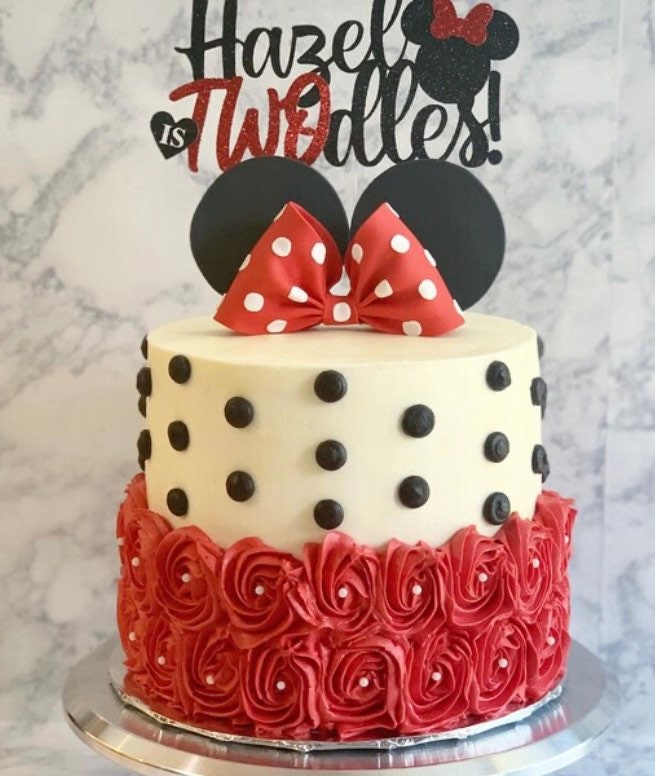 Edible Fondant Red Bow with Polka Dots and Black Ears