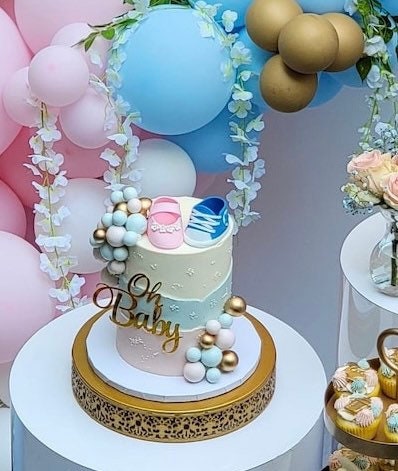 GENDER REVEAL Fondant Baby SHOES Cake Topper,