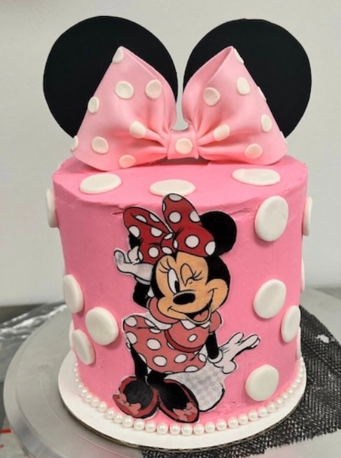 Edible Fondant Minnie Mouse Pink Bow with Polka Dots and Black Ears