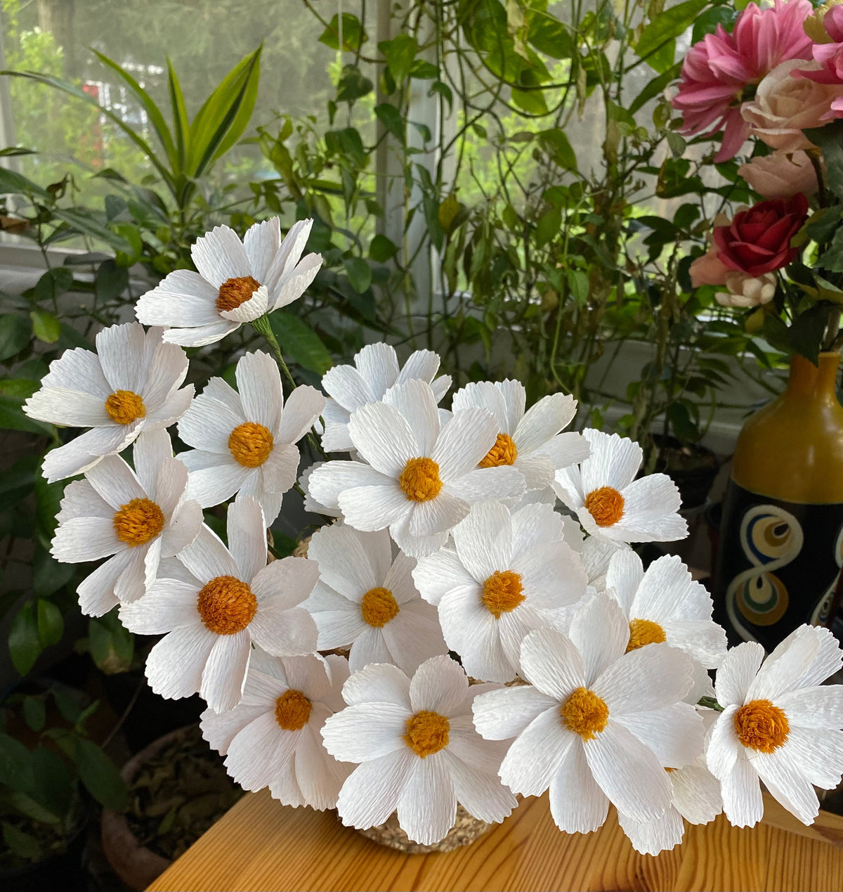 White Cosmos Paper Flowers - Handmade Eco Friendly